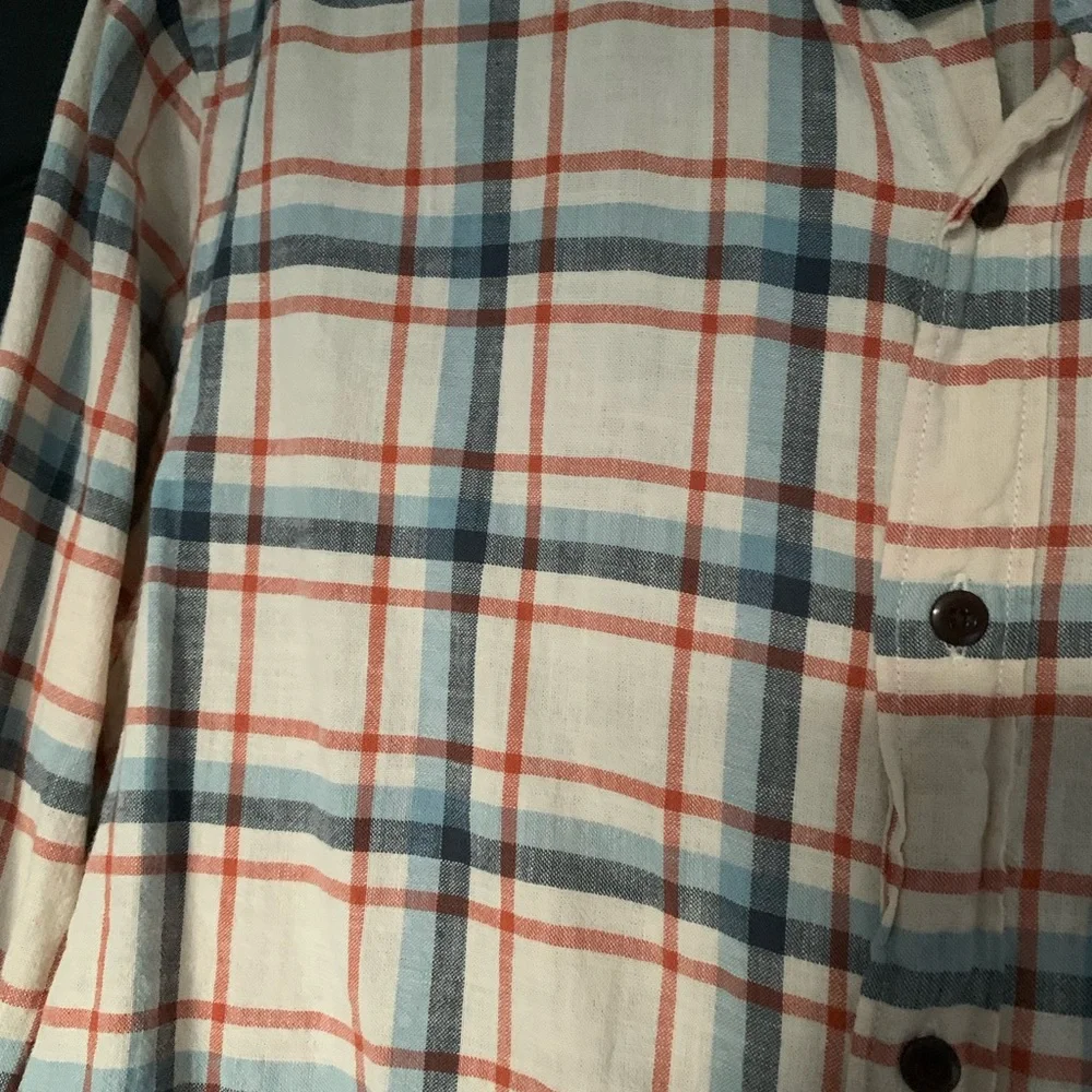 J.Crew Homespun Plaid Shirt Mens L White Orange Blue Fall Harvest